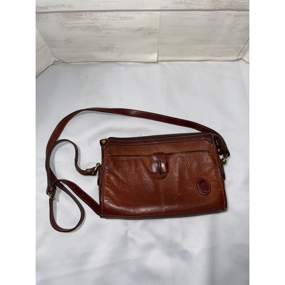 Liz Claiborne Vintage Brown Pebbled Leather Crossbody Bag Purse Cognac Brass